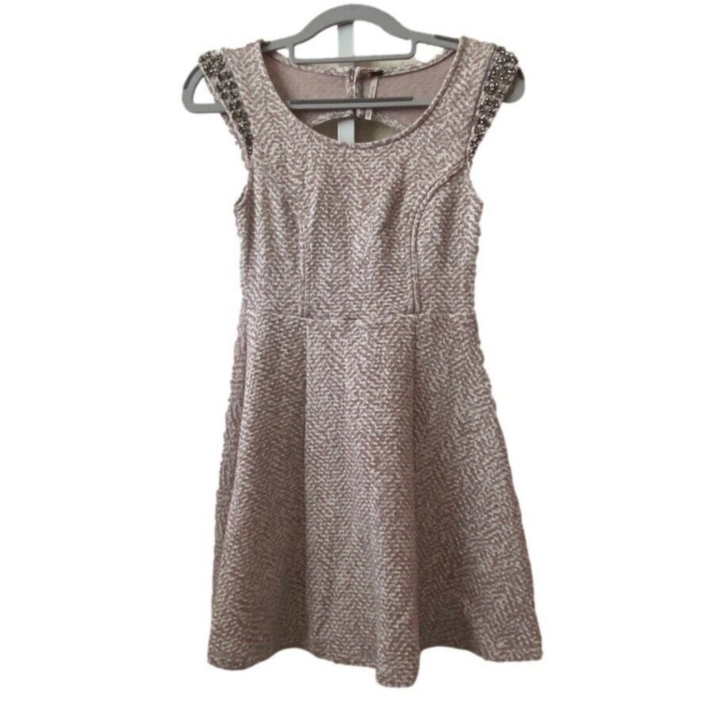 Free People Embellished Skater Mini Dress Size XS Purple White Jeweled Knit